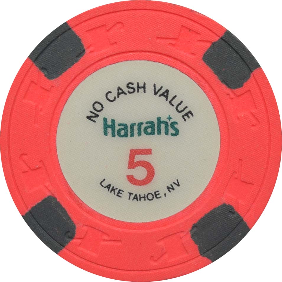 Harrah's Casino Lake Tahoe Nevada $5 Red No Cash Value Chip 1980