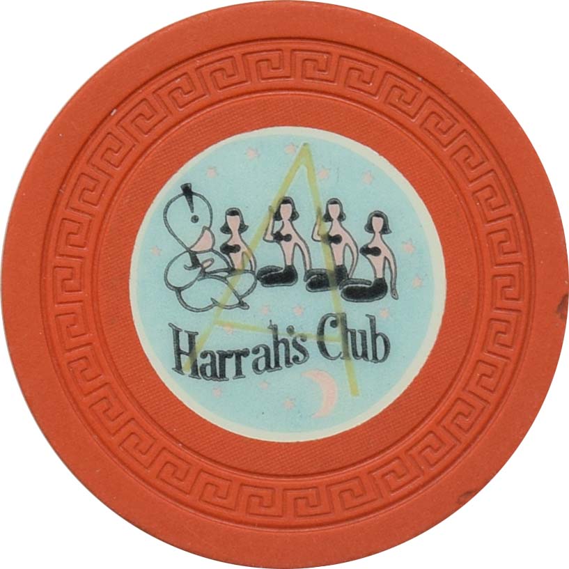 Harrah's Casino Reno & Lake Tahoe Nevada Orange Lt Blue Inlay Roulette Chip 1956