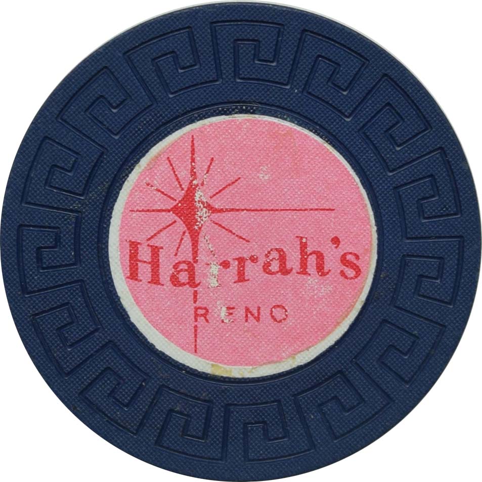 Harrah's Casino Reno Nevada Blue Pink Inlay LgKey Roulette Chip 1963