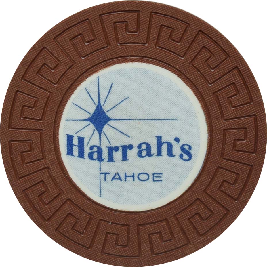 Harrah's Casino Lake Tahoe Nevada Brown Blue Inlay LgKey Roulette Chip 1966