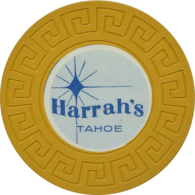 Harrah's Casino Lake Tahoe Nevada Yellow Blue Inlay LgKey Roulette Chip 1966