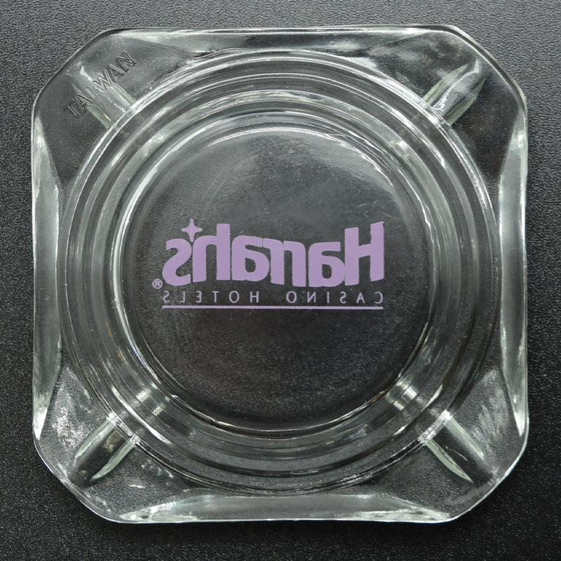 Harrah's Casino Las Vegas Ashtray Clear with Magenta