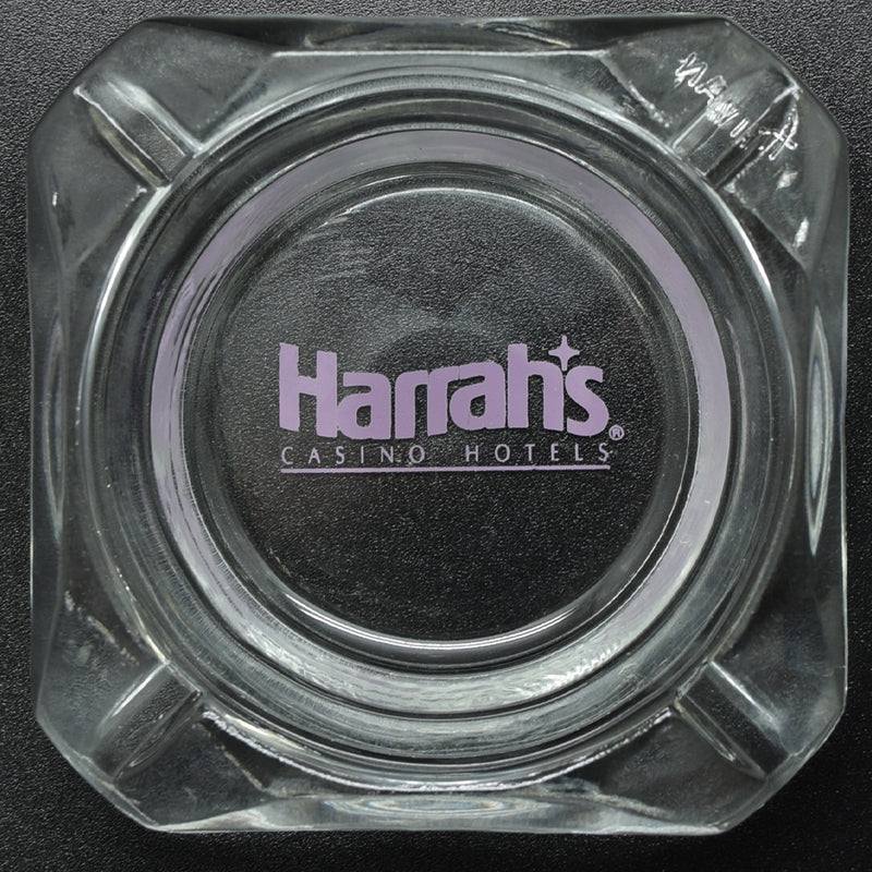 Harrah's Casino Las Vegas Ashtray Clear with Magenta