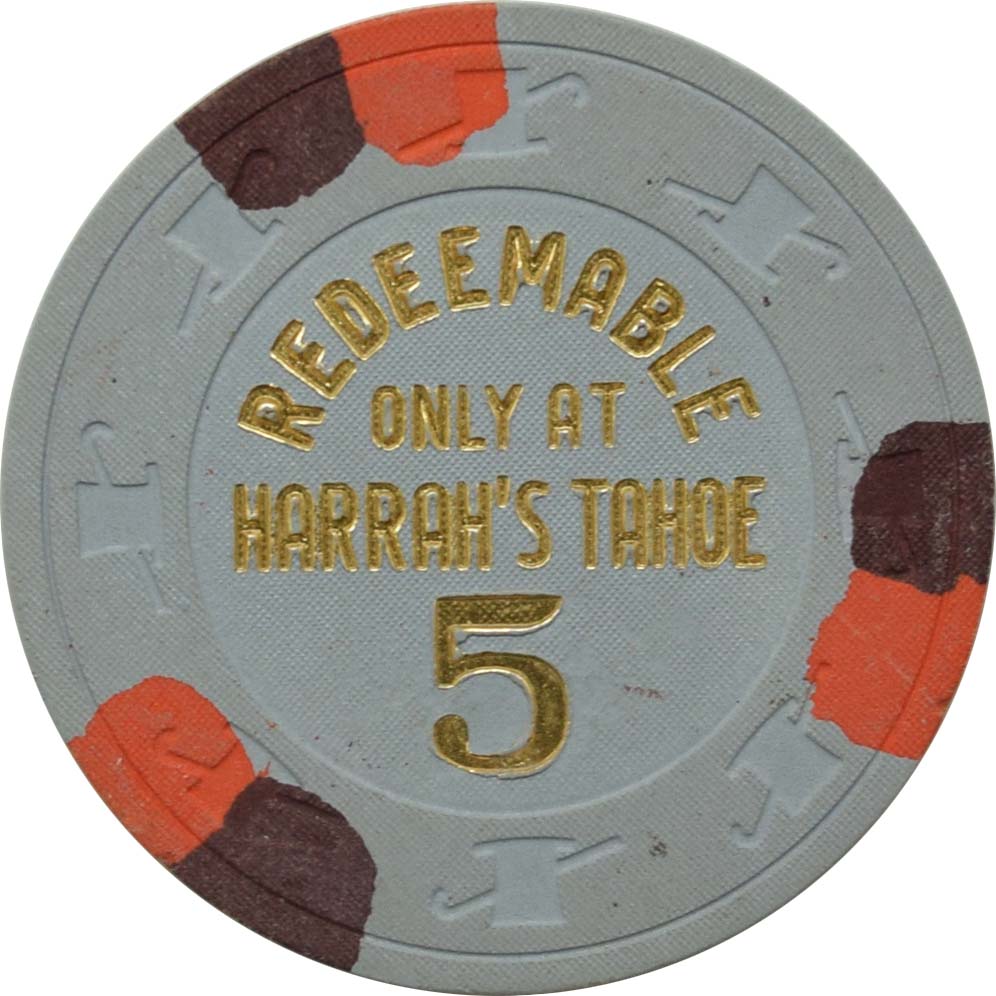 Harrah's Casino Lake Tahoe Nevada $5 No Cash Value Chip 1980