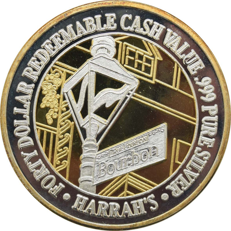 Harrah's Casino Las Vegas Nevada $40 Bourbon Street 24 Karat HGE .999 Fine Silver Token 1995