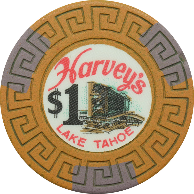 Harvey's Casino Lake Tahoe Nevada $1 Tan/Brown Inlay Chip 1964