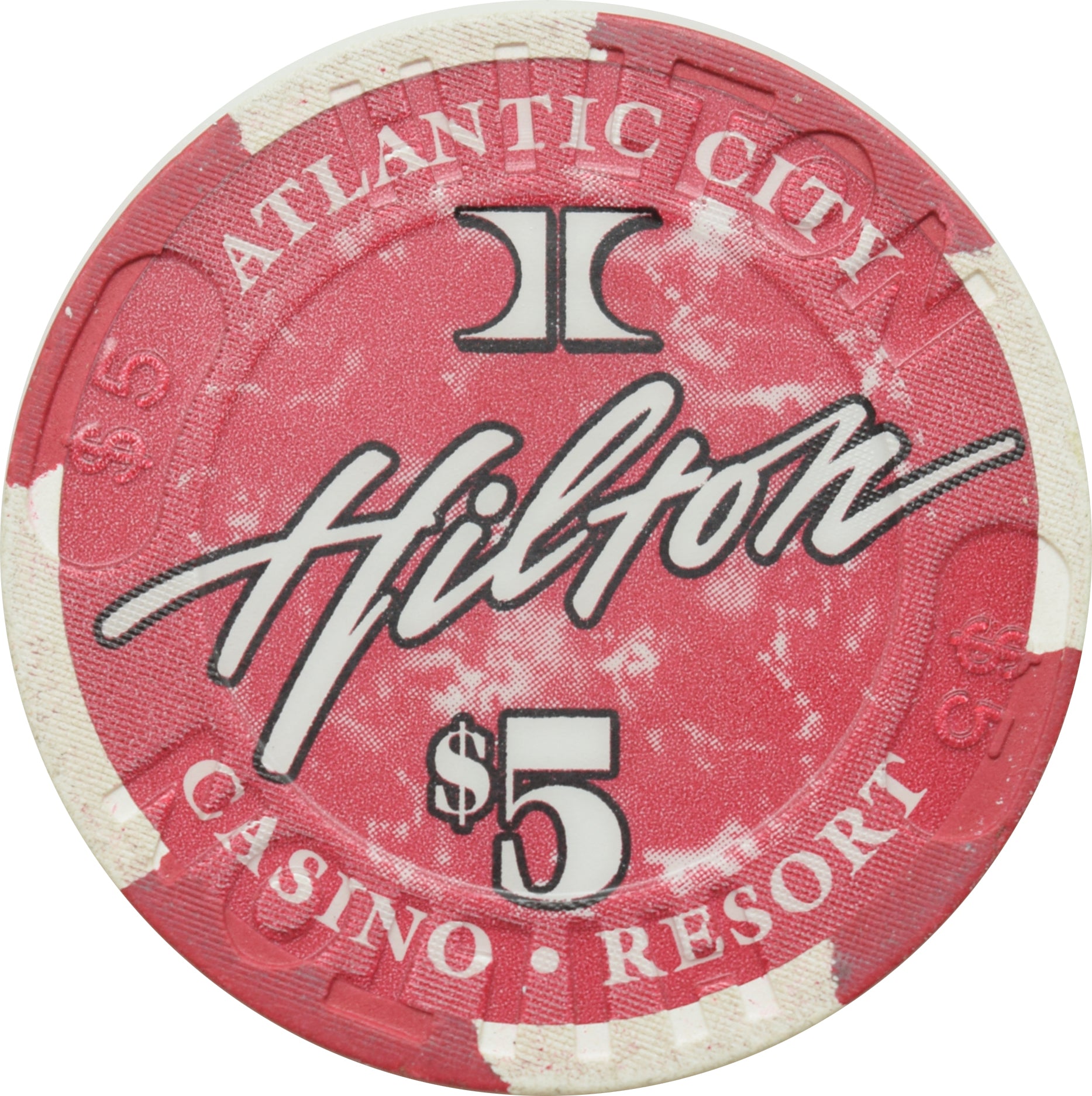 Hilton Casino Atlantic City New Jersey $5 Large Inlay Chip