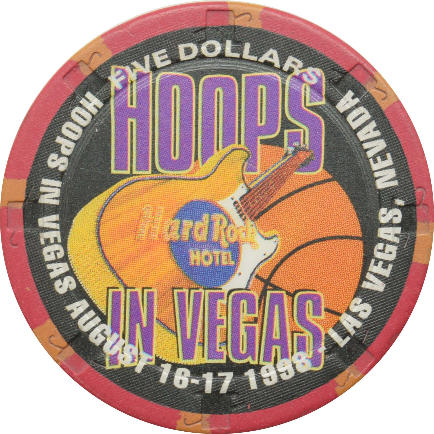 Hard Rock Casino Las Vegas Nevada $5 Hoops in Vegas Chip 1998