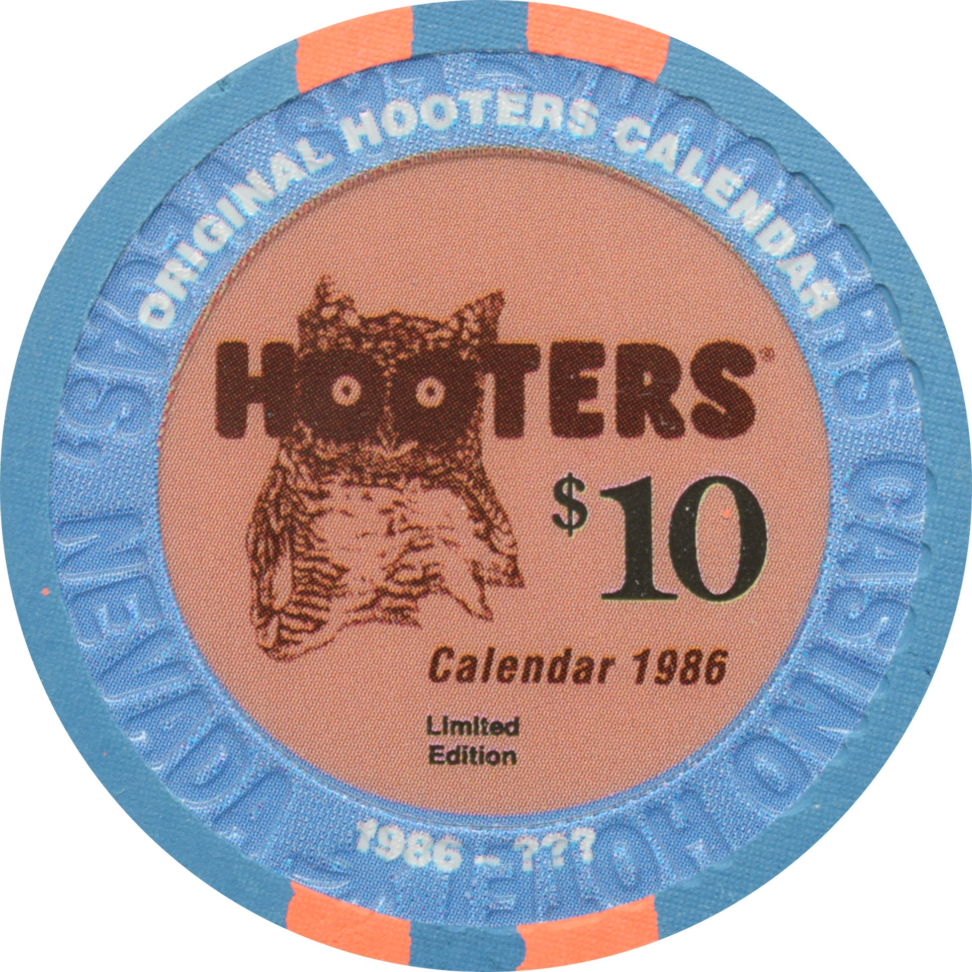 Hooters Casino Las Vegas Nevada $10 Hooters Calendar Chip 2006