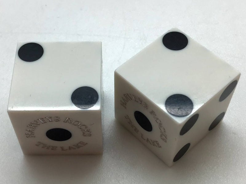 Harvey's Lake Tahoe Nevada White Dice Pair Silver Inlay