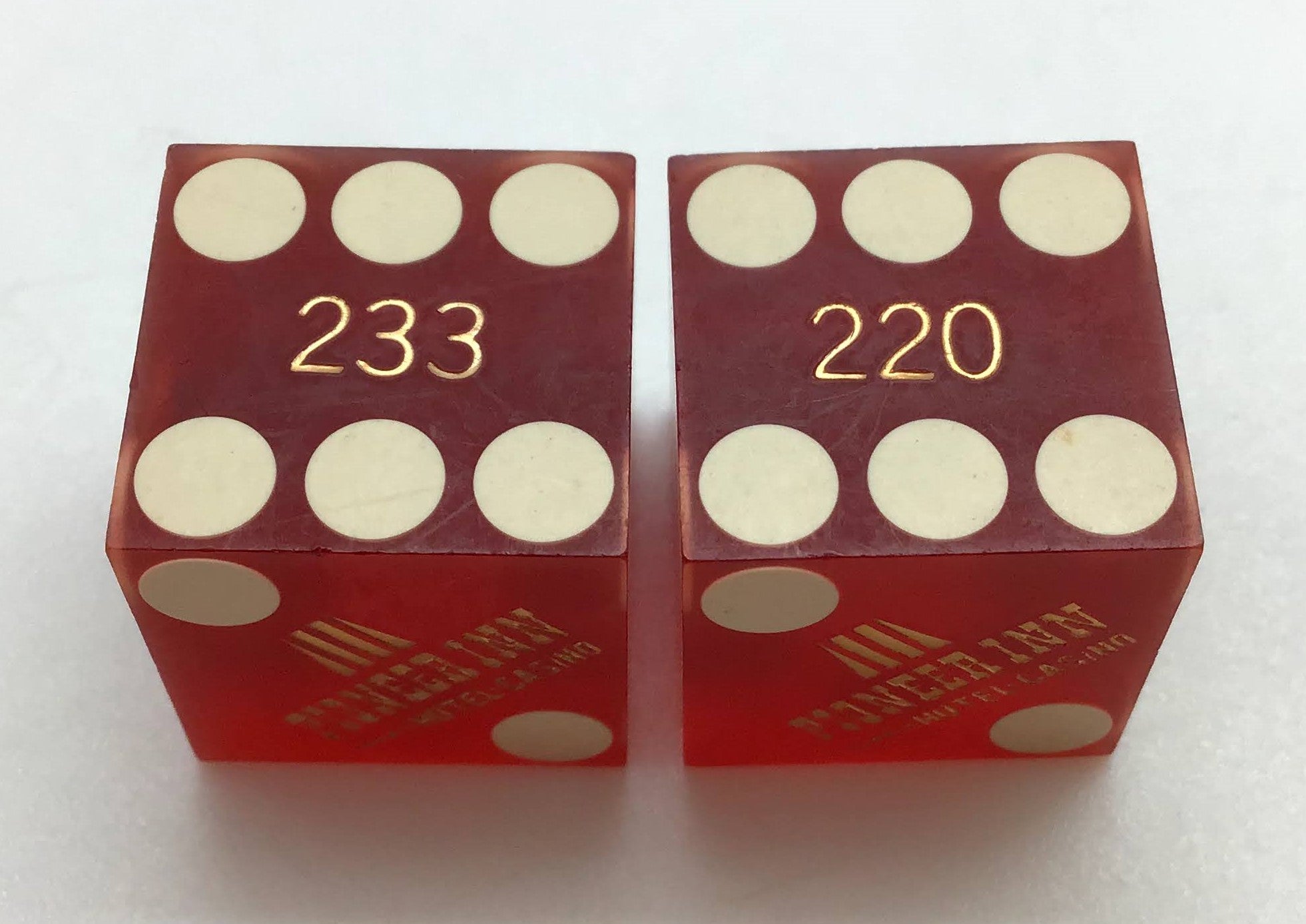 Pioneer Inn Hotel and Casino Reno Nevada Dice Pair Red