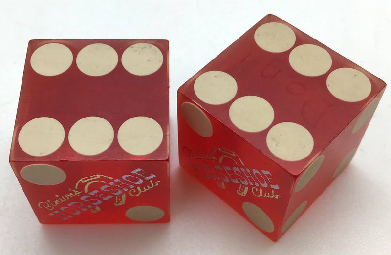 Binion's Horseshoe Club Las Vegas Red Dice Pair Vintage