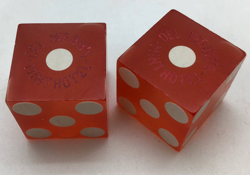 Del Webb's Mint Casino Las Vegas Nevada Red Pair of Dice Pink Text