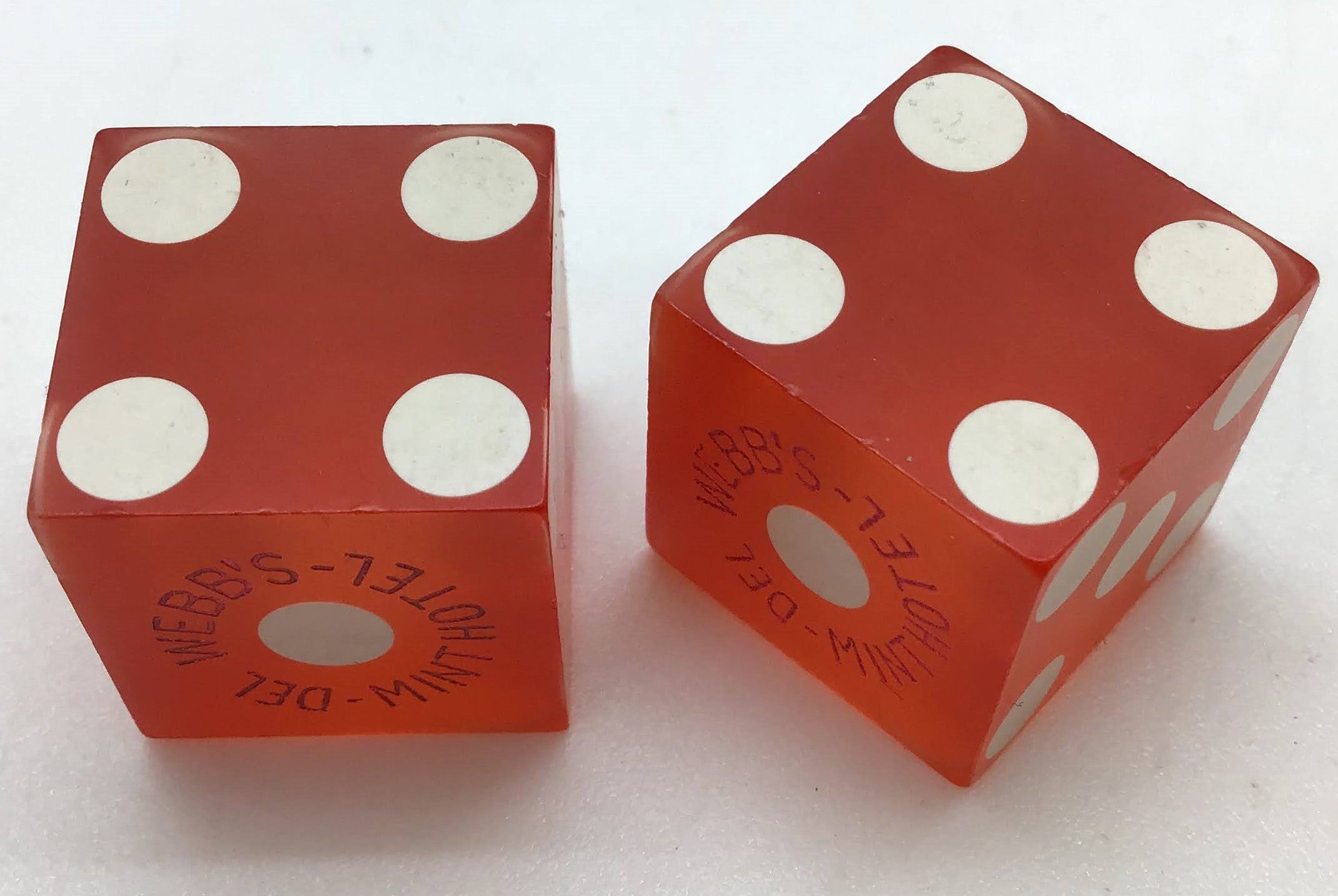 Del Webb's Mint Casino Las Vegas Nevada Red Pair of Dice Pink Text