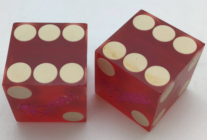 Riviera Hotel and Casino Las Vegas Nevada Red Dice Pair Pink Logo