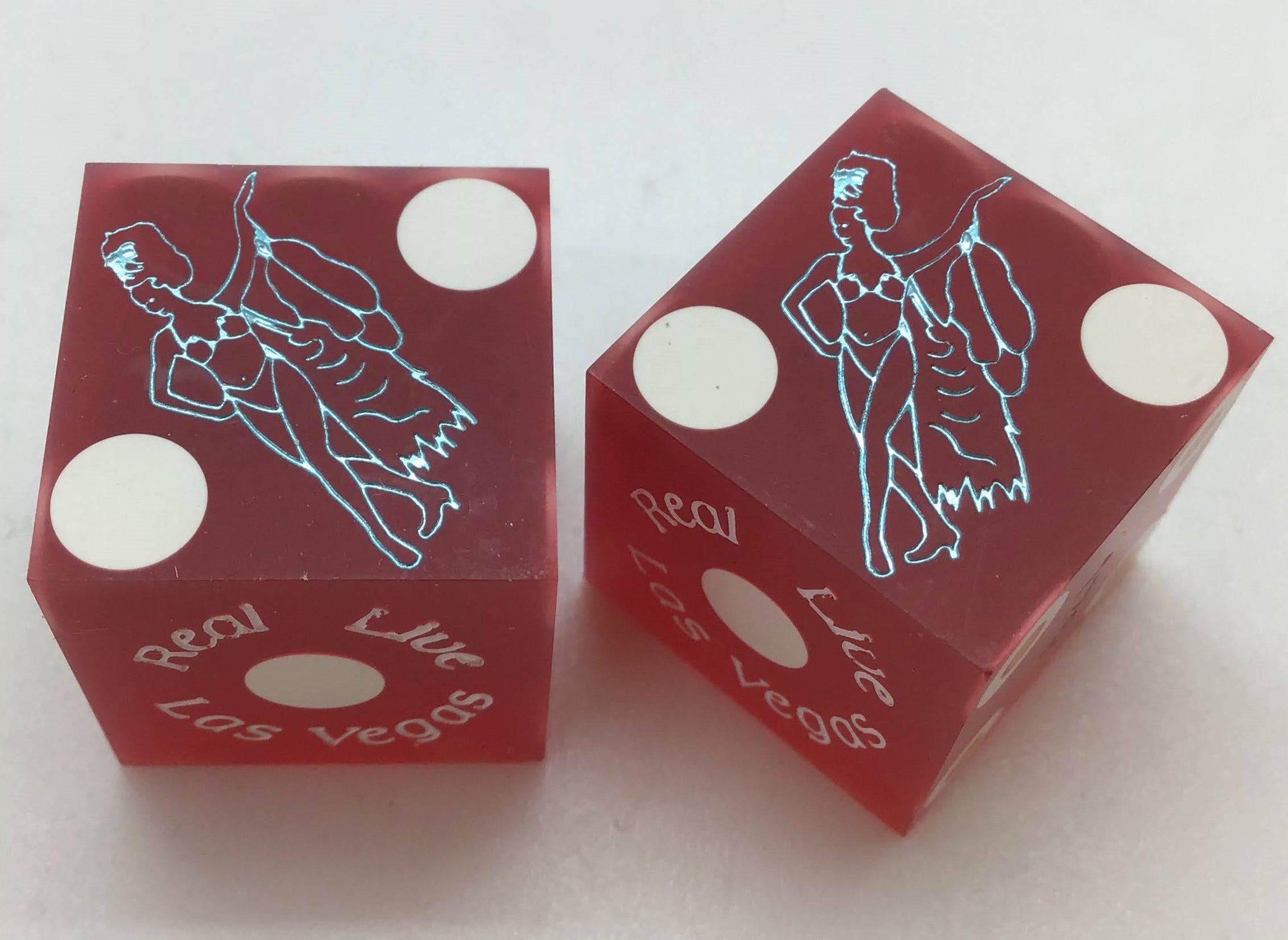 Ballys Casino Las Vegas Sanded Red Jubilee Dancer Dice Pair Matching Logo