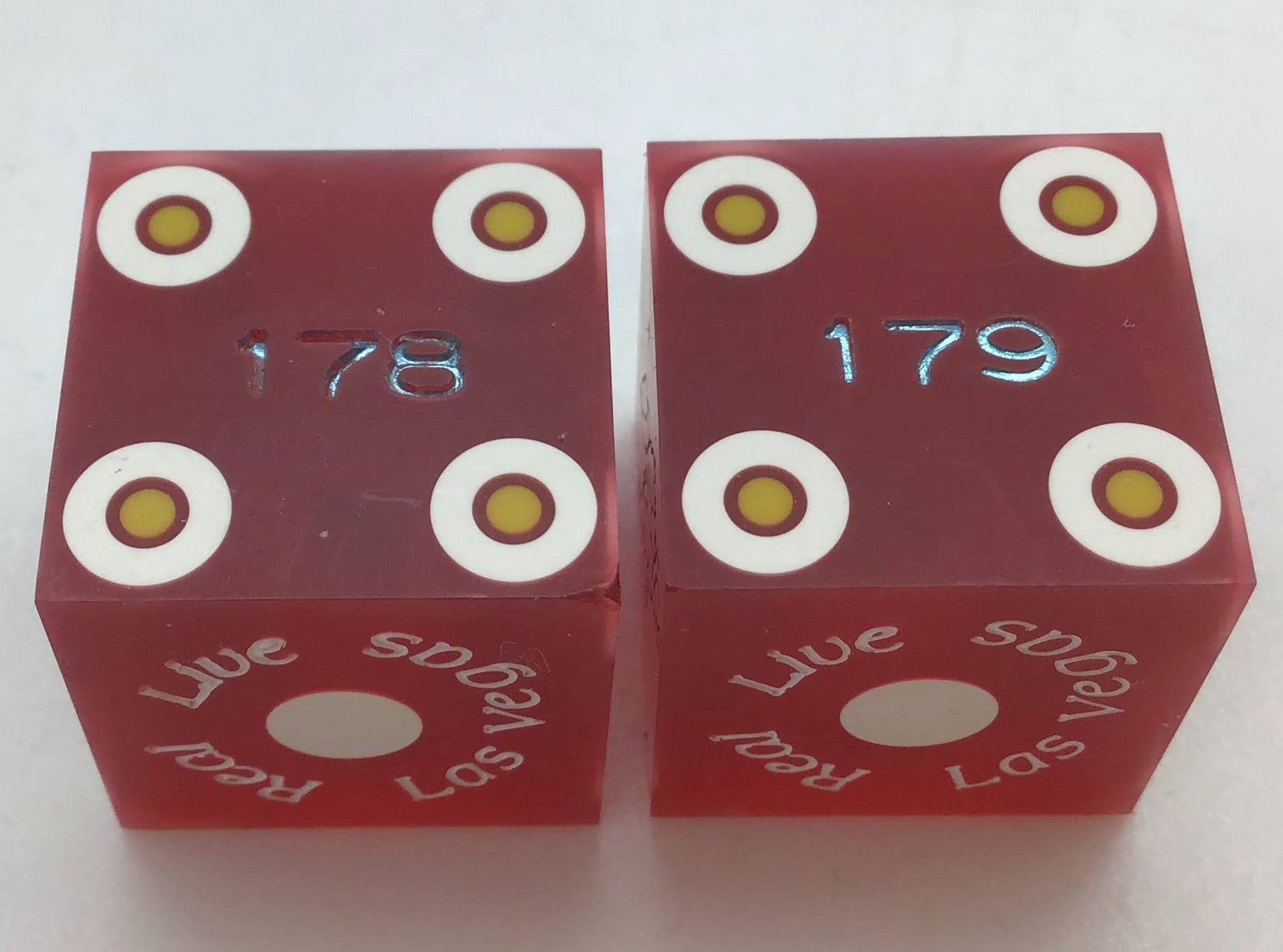 Ballys Casino Las Vegas Sanded Red Jubilee Dancer Dice Pair Matching Logo