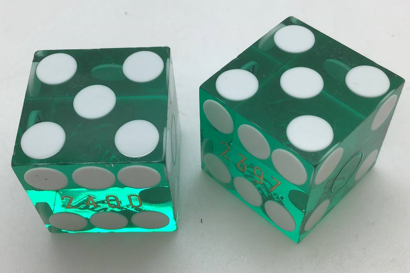 Riviera Hotel and Casino Black Hawk Colorado Green Dice Pair Matching Logo