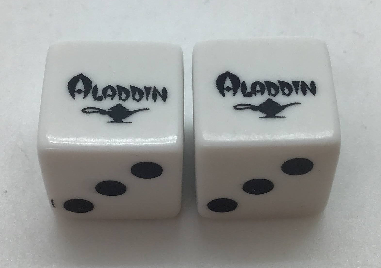 Aladdin Dice Pair Las Vegas Nevada Rounded Edges White