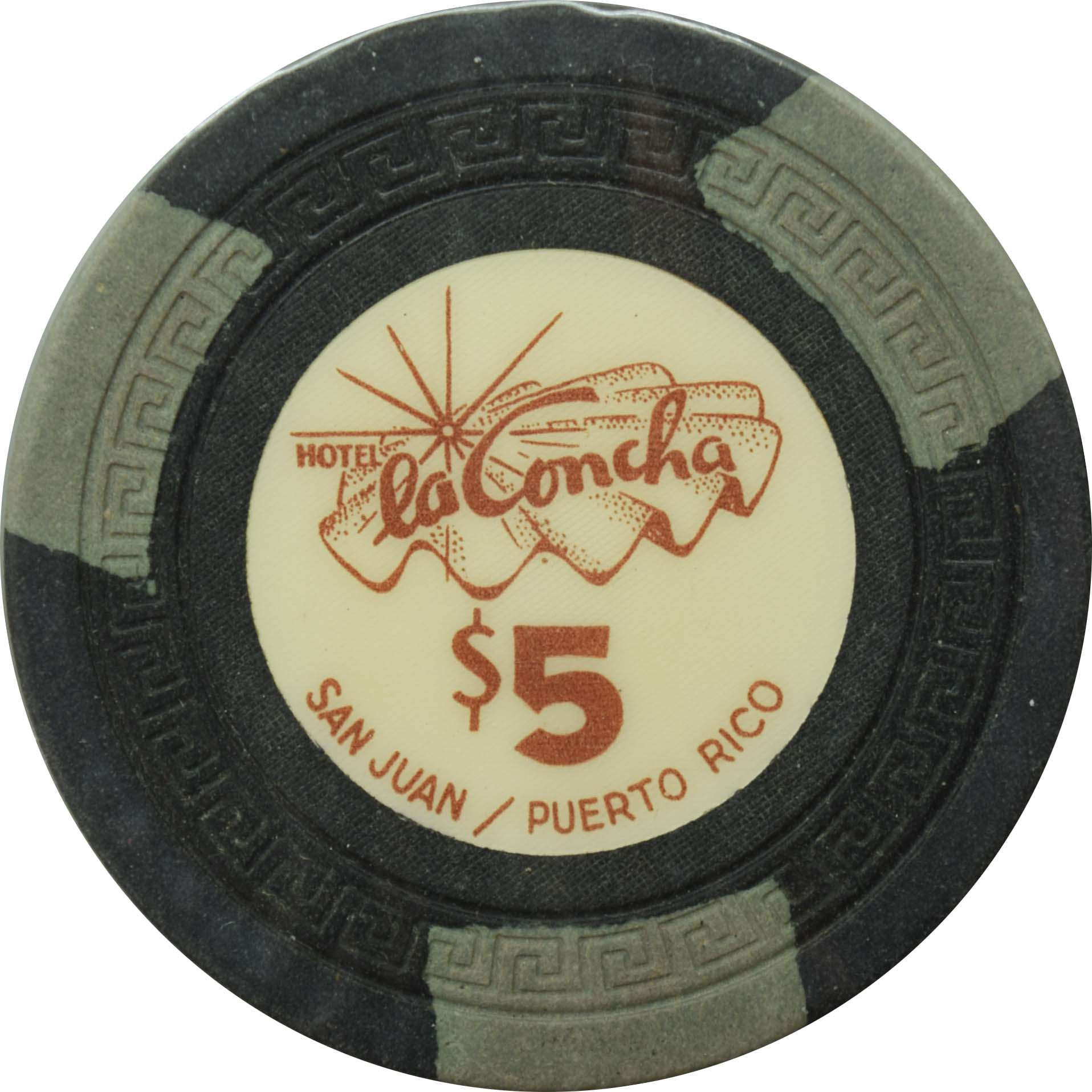 La Concha Casino San Juan Puerto Rico $5 Black Small Key Chip