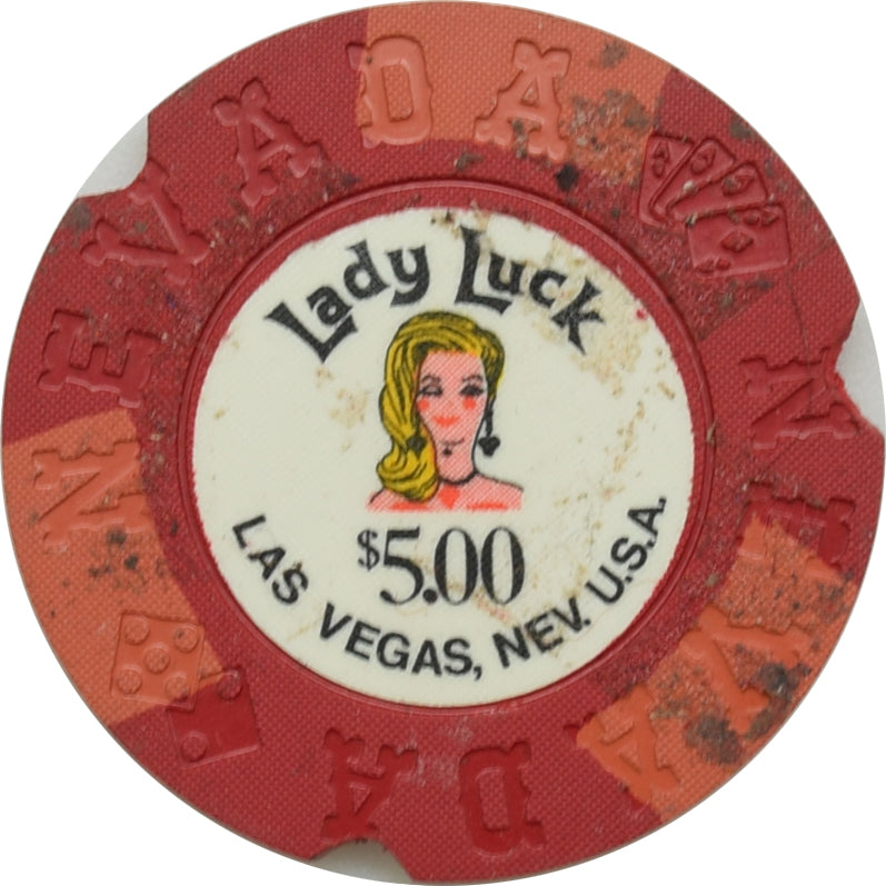 Lady Luck Casino Las Vegas Nevada $5 Cancelled Chip 1973