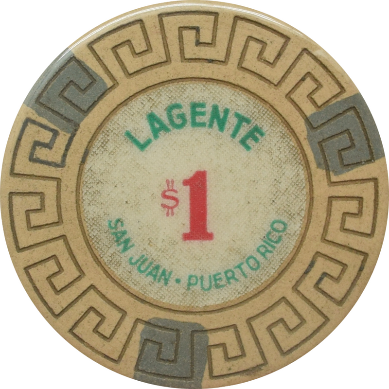 Lagente (Borinquen) Casino San Juan Puerto Rico $1 3 Grey Edge Spots Chip