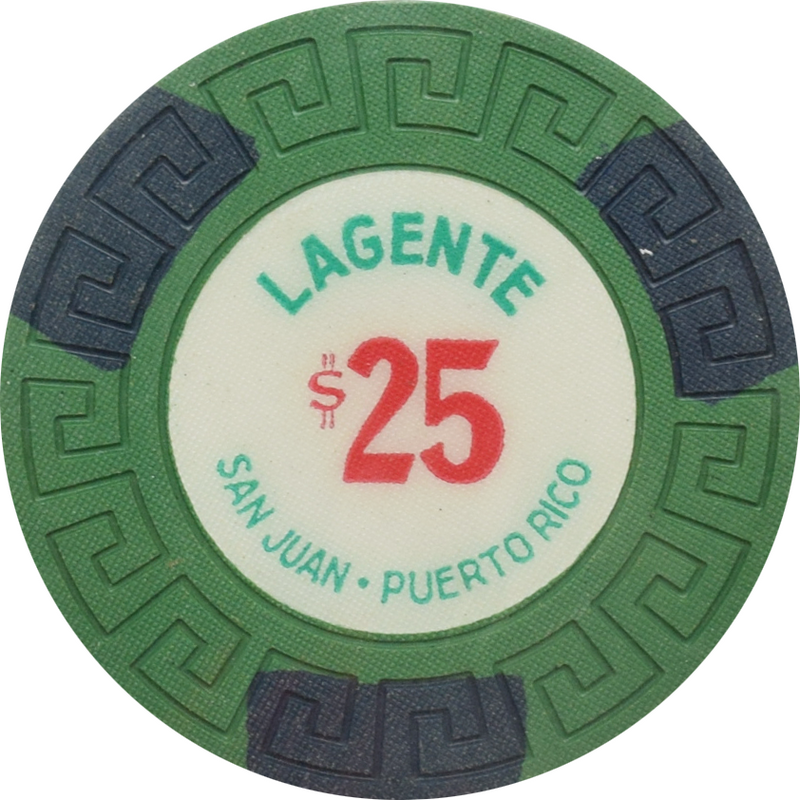 Lagente (Borinquen) Casino San Juan Puerto Rico $25 (3 Blue Edge Spots) Chip