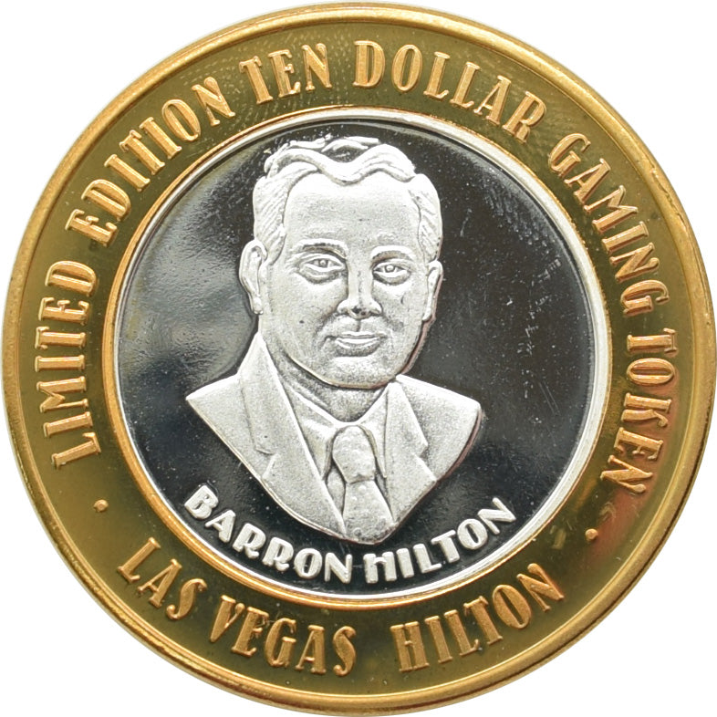 Las Vegas Hilton Casino "Barron Hilton" $10 Silver Strike .999 Fine Silver 1998