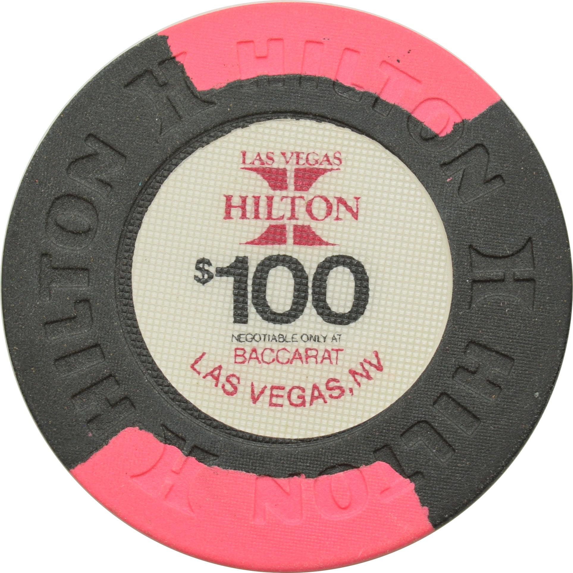 Las Vegas Hilton Casino Las Vegas Nevada $100 Baccarat Chip 1980s 43mm