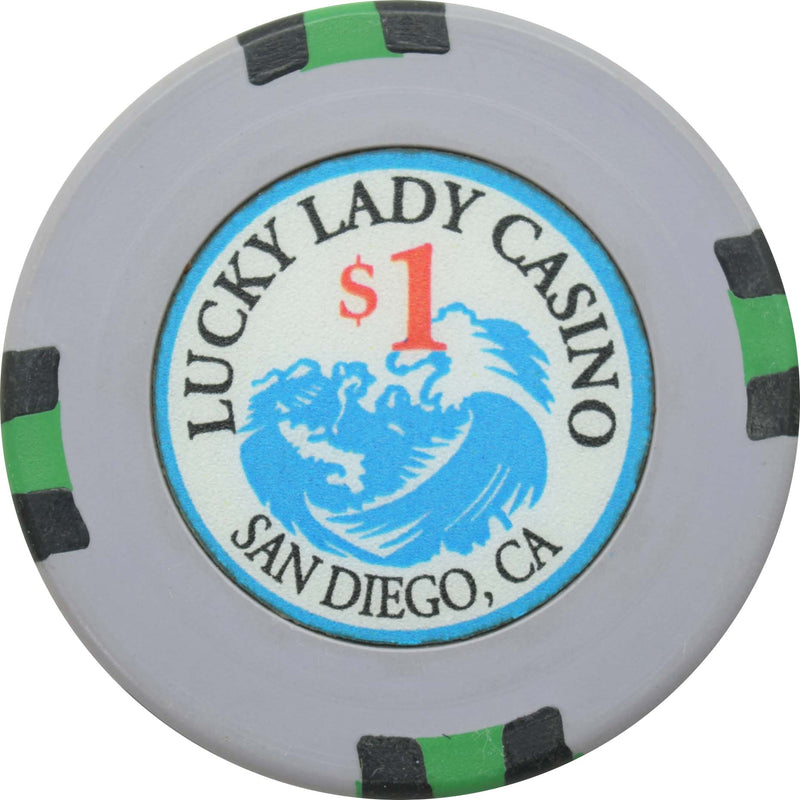 Lucky Lady Cardroom San Diego California $1 with Green Edgespots Chip