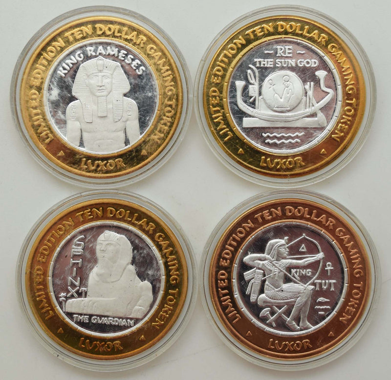 Luxor Casino Las Vegas Set of 4 Year 2000 Millennium Edition $10 Silver Strikes .999 Fine Silver