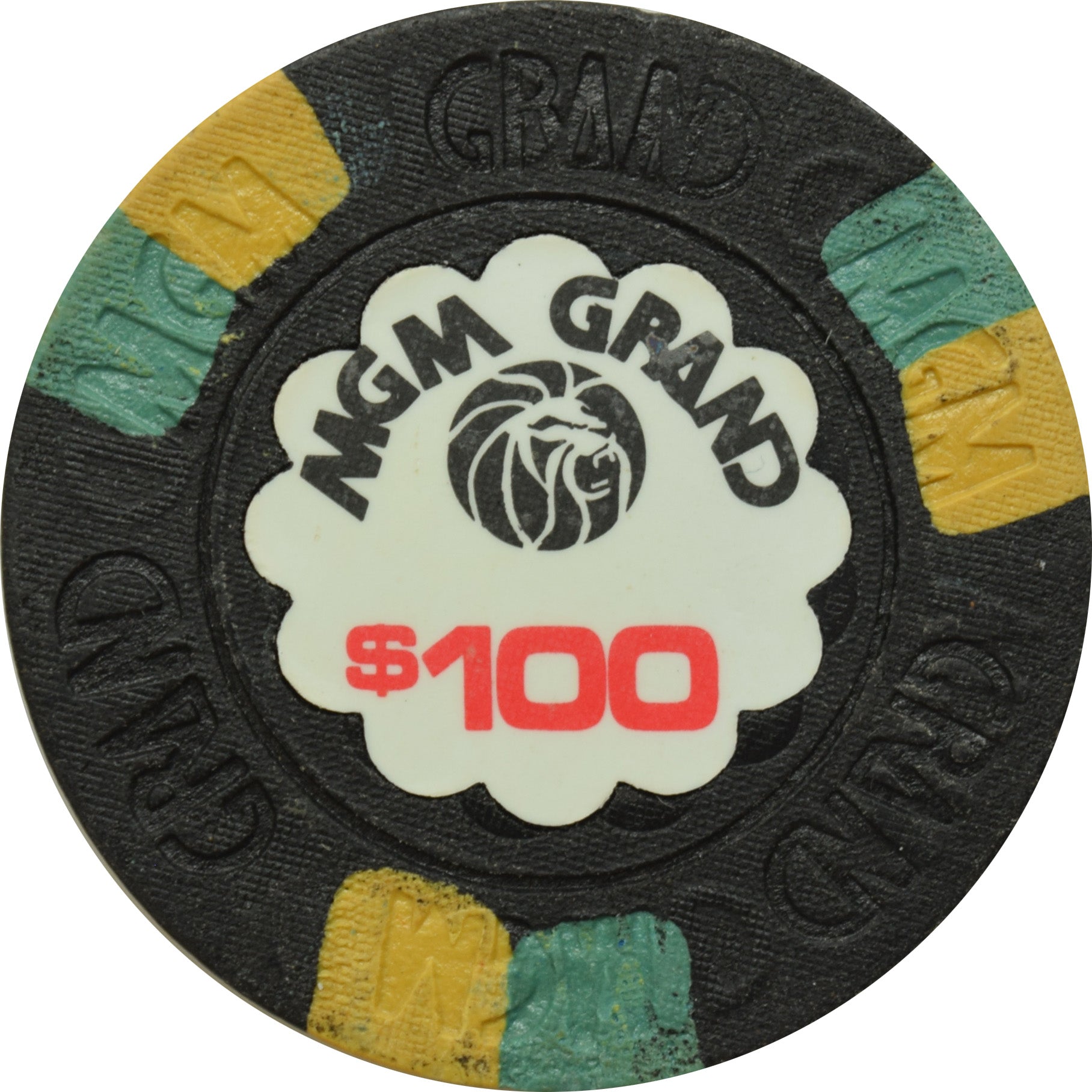 MGM Grand Casino Las Vegas Nevada $100 Fire Chip 1970s