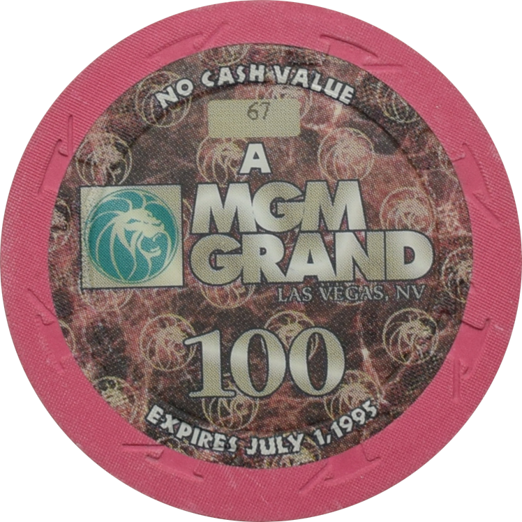 MGM Grand Casino Las Vegas Nevada $100 No Cash Value 43mm Chip 1995