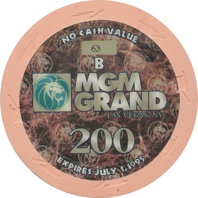 MGM Grand Casino Las Vegas Nevada $200 No Cash Value 43mm Chip 1995