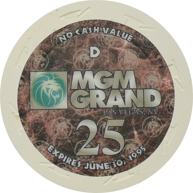 MGM Grand Casino Las Vegas Nevada $25 No Cash Value 43mm Chip 1995