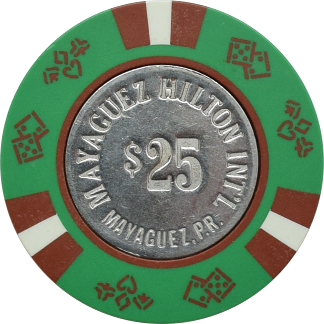 Mayaguez Hilton International Casino Mayaguez Puerto Rico $25 Green Coin Inlay Chip