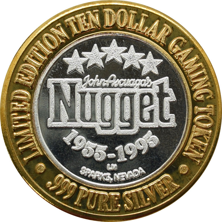 John Ascuaga's Nugget Casino Sparks NV "Elephant" $10 Silver Strike .999 Fine Silver 1995