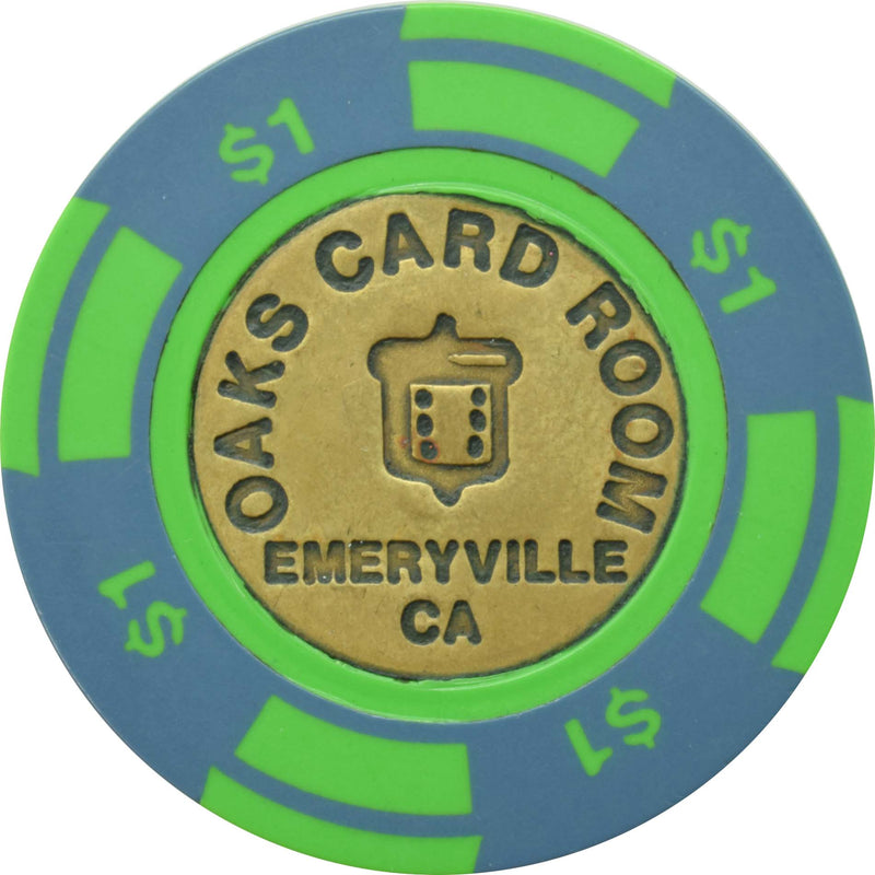 Oaks Card Club Casino Emeryville California $1 Brass Inlay Chip