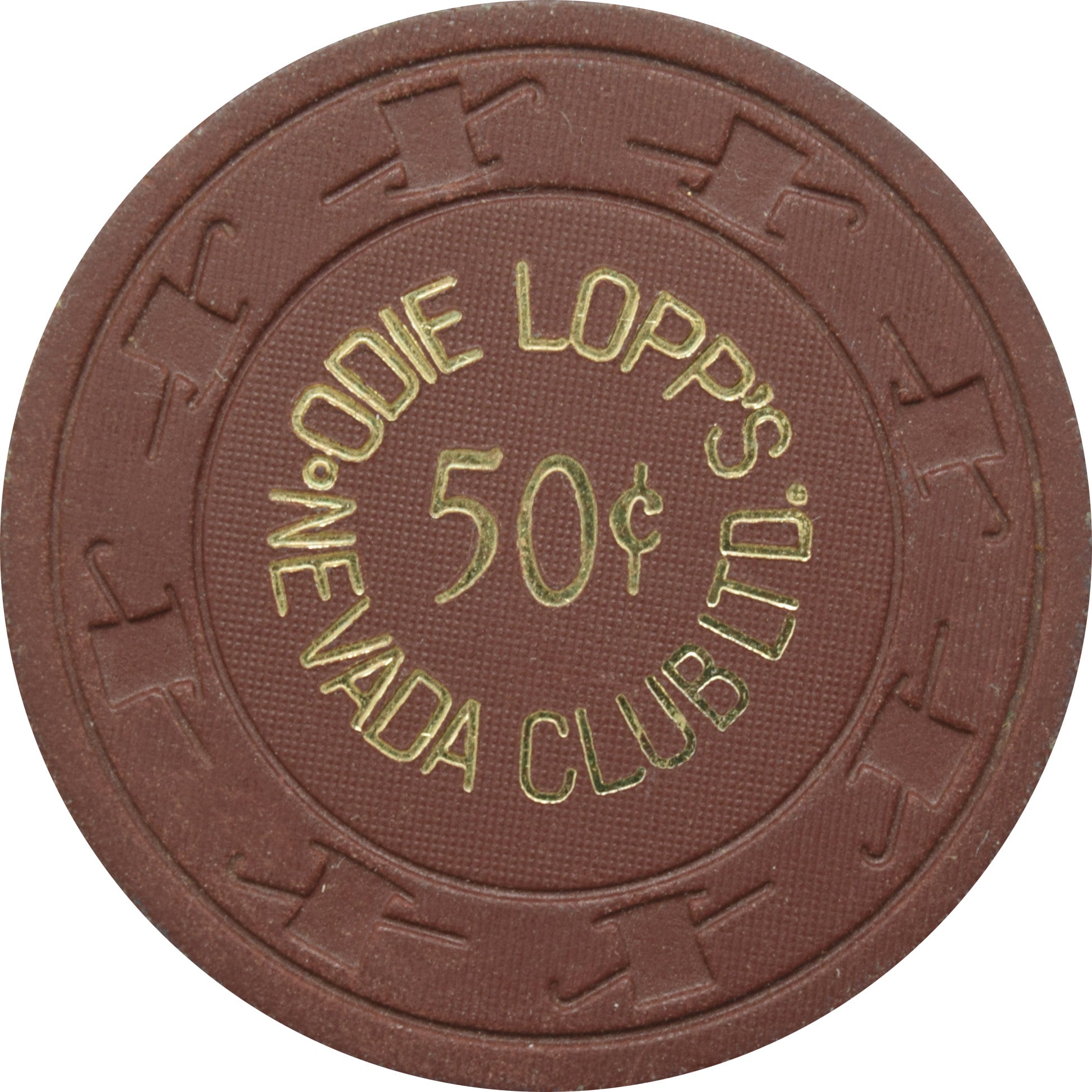 Odie Lopp's Nevada Club Casino Laughlin Nevada 50 Cent Chip 1975