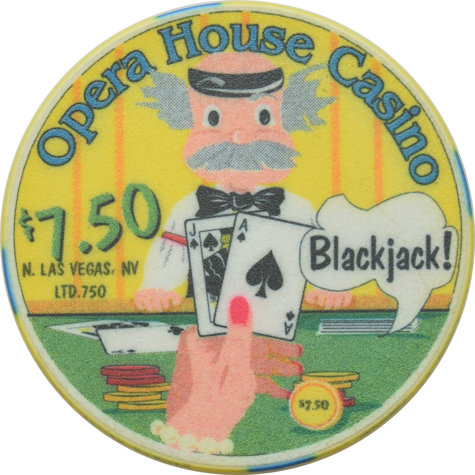 Opera House Casino N. Las Vegas Nevada $7.50 Blackjack Chip 1999