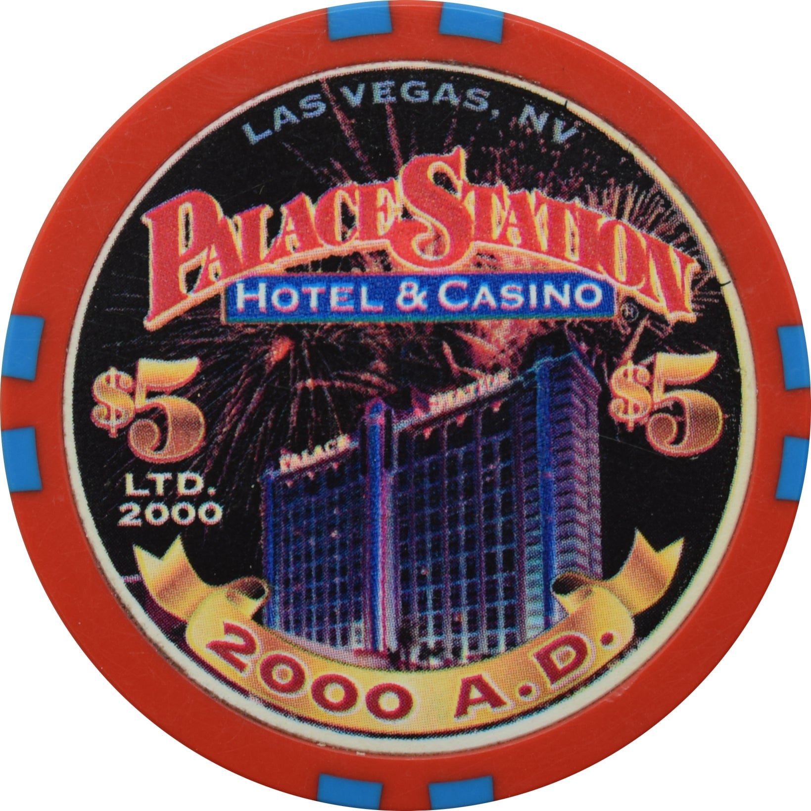 Palace Station Casino Las Vegas Nevada $5 Millenium Chip 1999