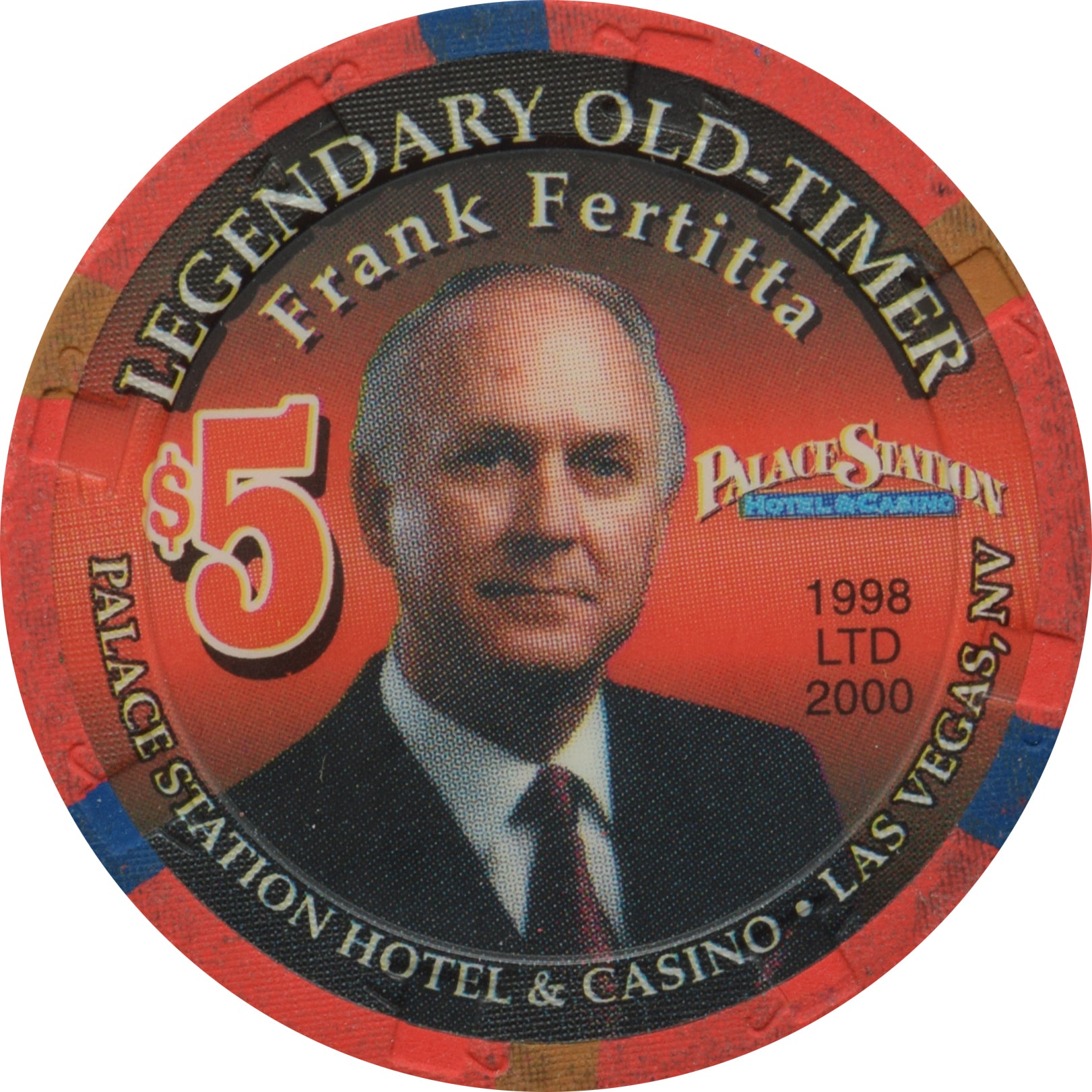 Palace Station Casino Las Vegas Nevada $5 Frank Fertitta Chip 1998