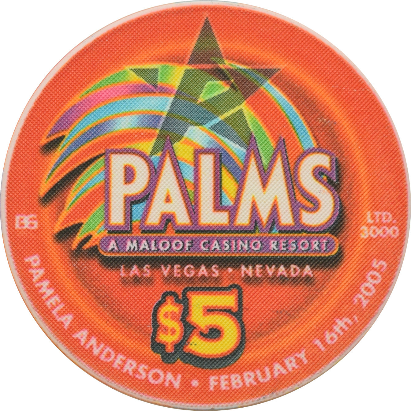 Palms Playboy Club Casino Las Vegas Nevada $5 Pamela Anderson Blue Text Chip 2005