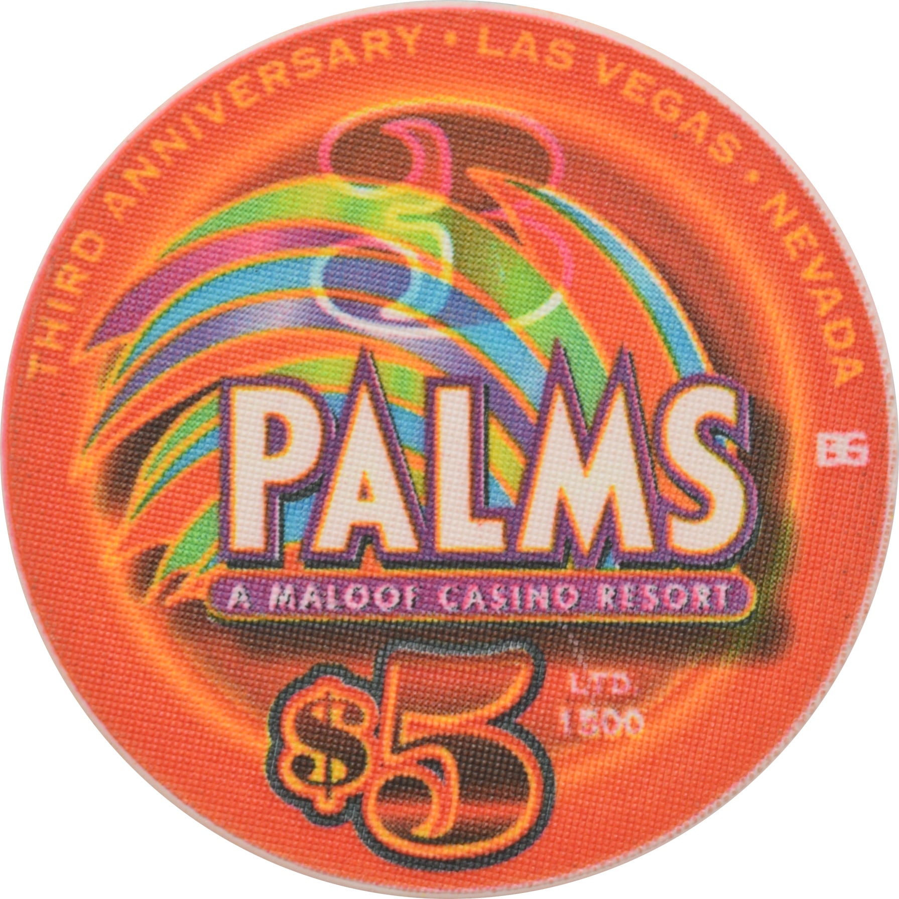 Palms Casino Las Vegas Nevada $5 3rd Anniversary Three Lucky Years Chip 2004