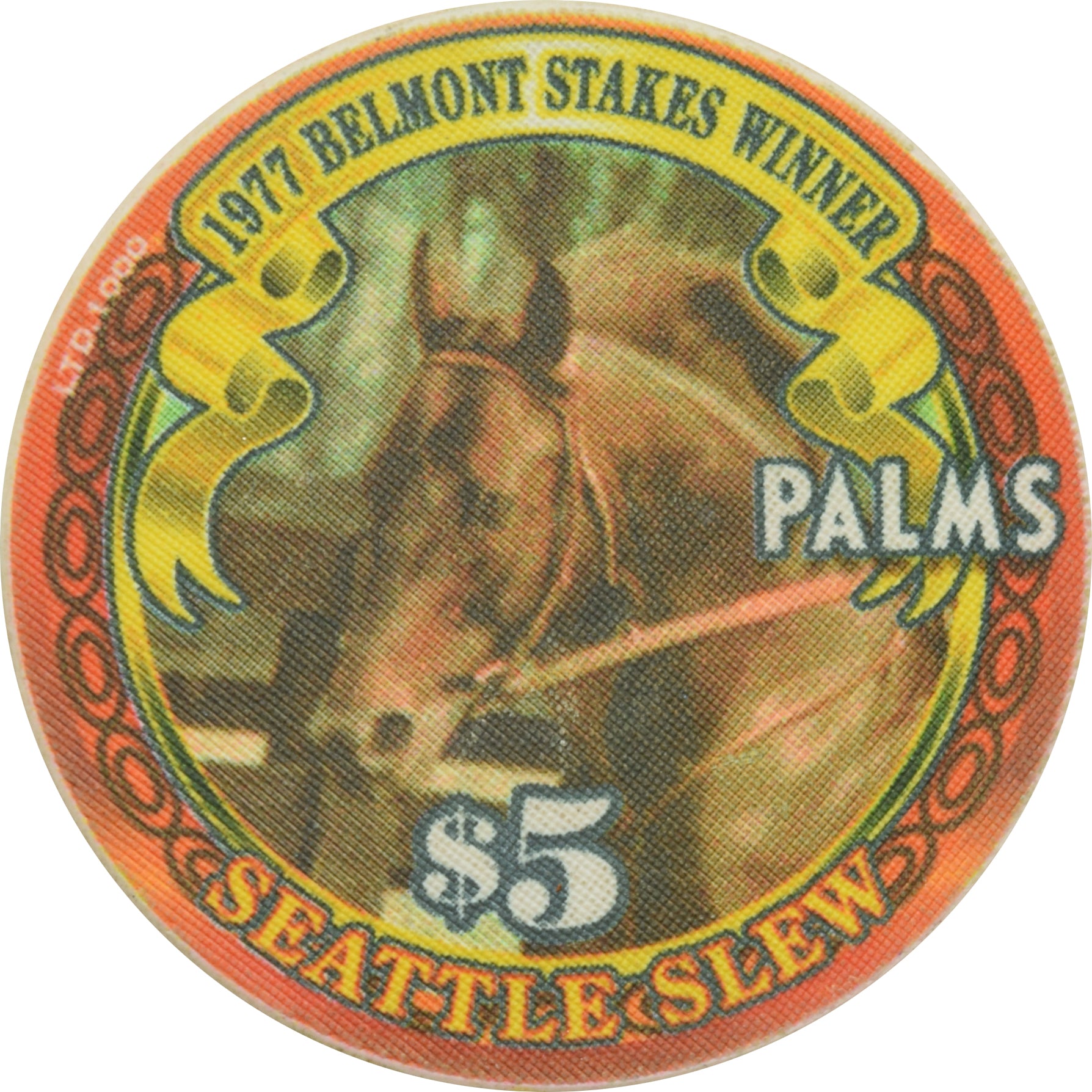 Palms Casino Las Vegas Nevada $5 1977 Belmont Stakes Winner Seattle Slew Chip 2003