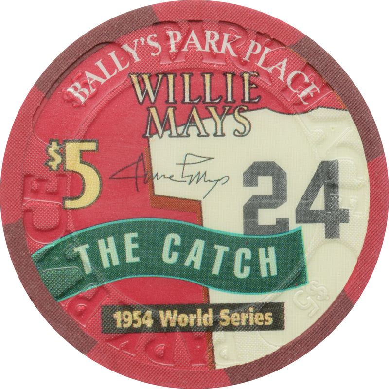 Bally's Park Place Casino Atlantic City New Jersey $5 Willie Mays Chip (1954 World Series - The Catch)