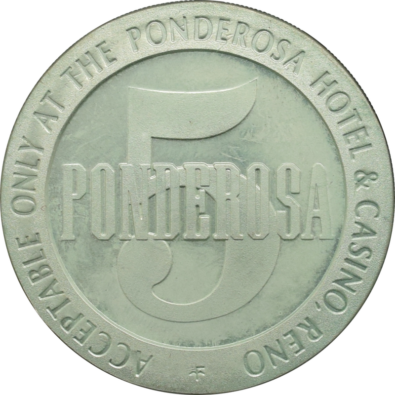 Ponderosa Casino Reno Nevada $5 Token 1967