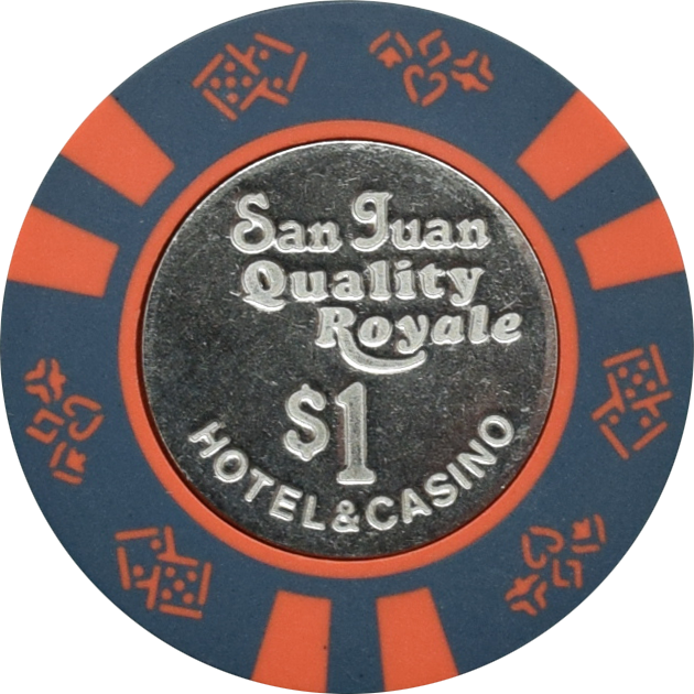 Quality Royale Casino San Juan Puerto Rico $1 Dk Blue Coin Inlay Chip