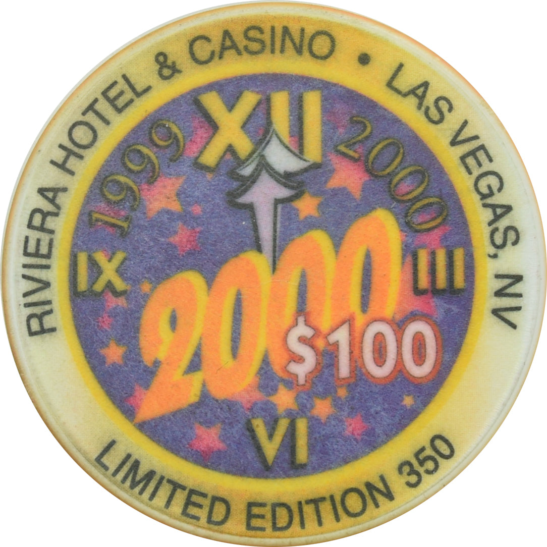 Riviera Casino Las Vegas Nevada $100 Millenium Chip 1999 43mm