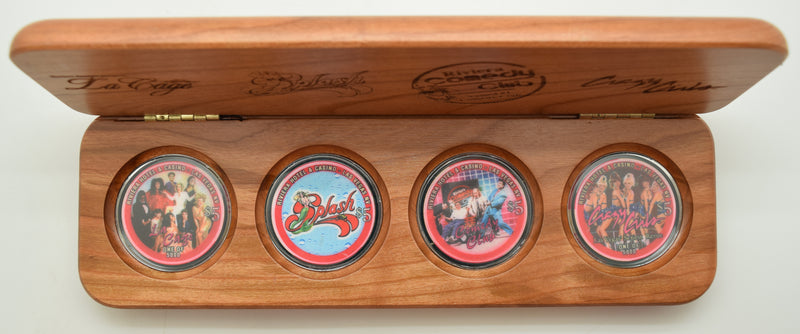 Riviera Casino Las Vegas Nevada Set of 4 Show Chips - Splash, La Cage, Riviera Comedy Club and Crazy Girls in Wooden Case